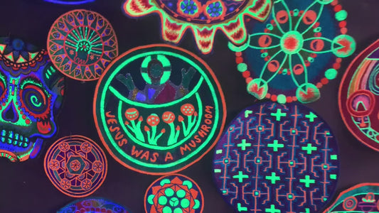 Jesus was a Mushroom T-Shirt blacklight handmade embroidery no print goa t-shirt