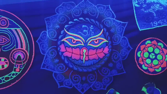 Eyes of Buddha T-Shirt blacklight aum buddhism rainbow embroidery no print goa t-shirt