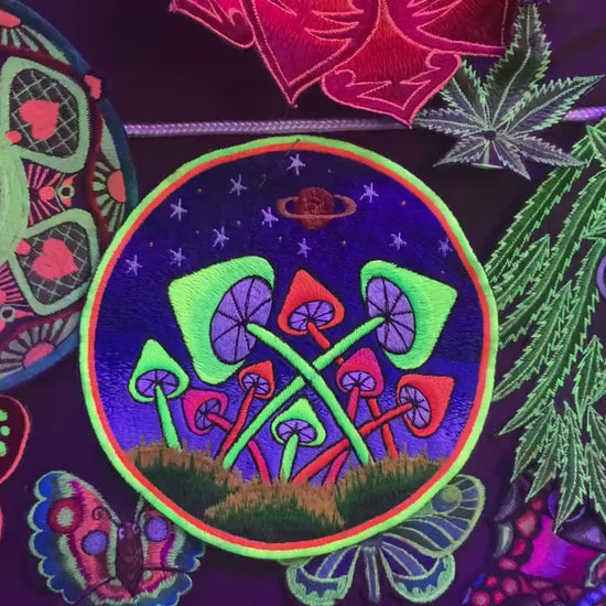 Glowing magic mushrooms Patch blacklight Psychedelic Psilocybin Shroom