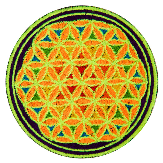 9cm Flower of Life rainbow  purple holy geometry patch sacred art drunvalo melchizedek yantra
