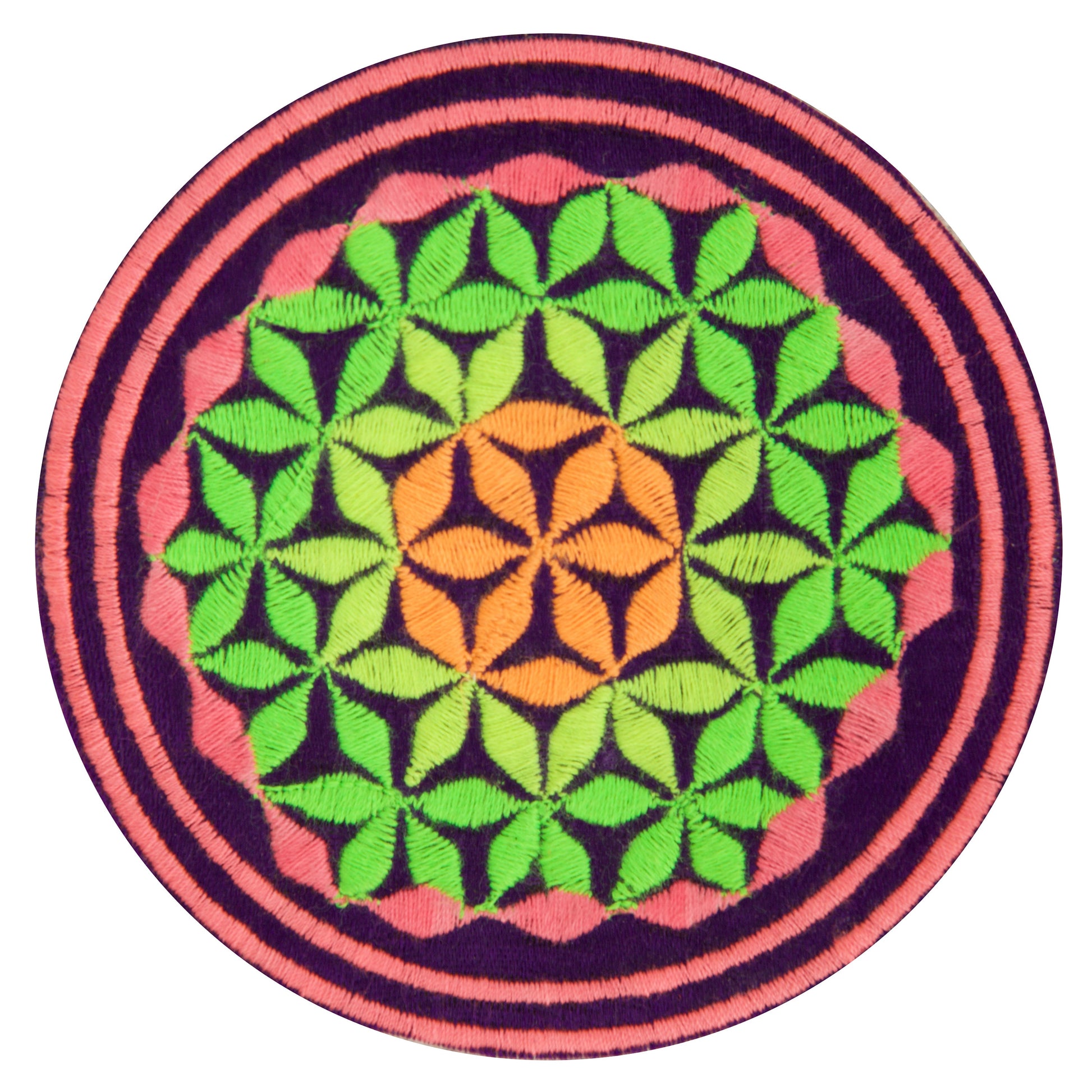 blacklight glowing purple flower of life patch sacred geometry embroidery for sew on