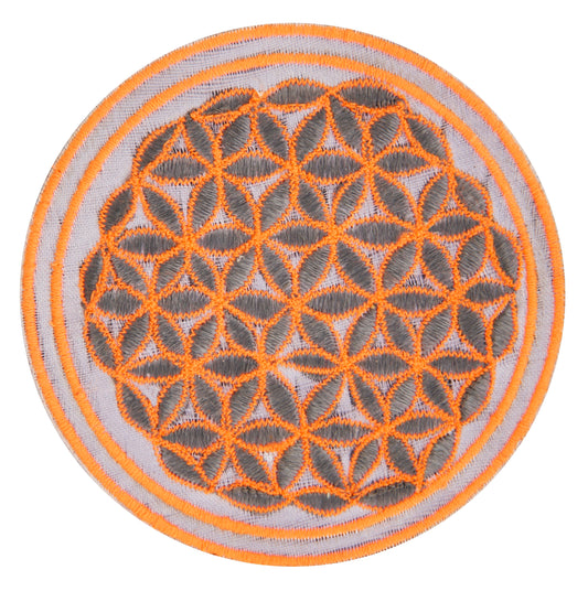 White orange gray flower of life patch sacred geometry embroidery for sew on