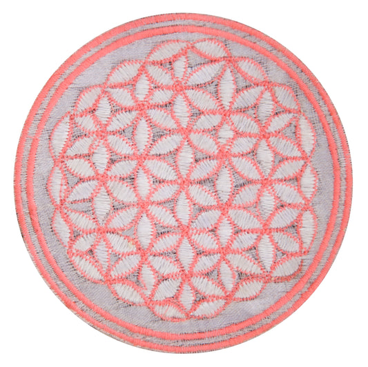 White pink flower of life patch sacred geometry embroidery for sew on