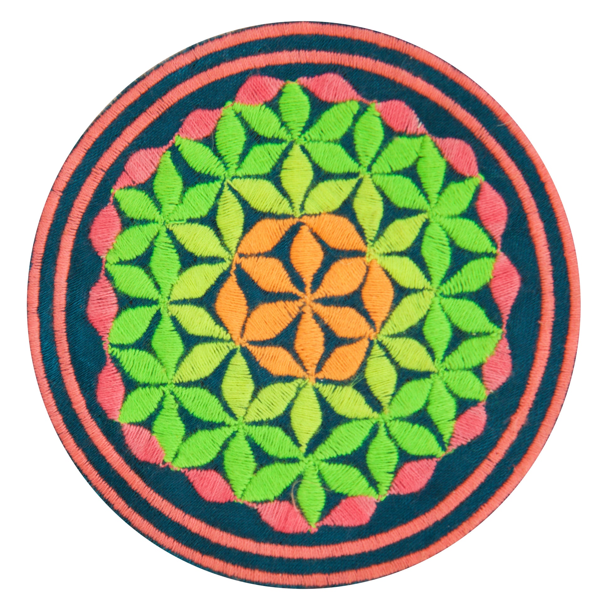 blacklight glowing purple flower of life patch sacred geometry embroidery for sew on