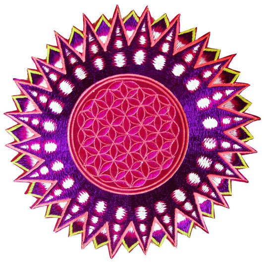 Flower of Life purple star patch holy geometry embroidery sacred information art