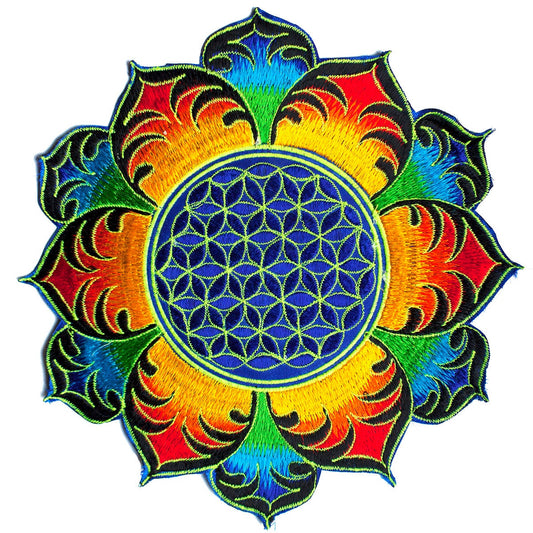 Rainbow Flower of Life holy geometry patch sacred geometry art