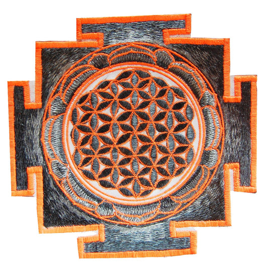 Gray UV orange flower of life yantra sacred geometry patch holy healing information art