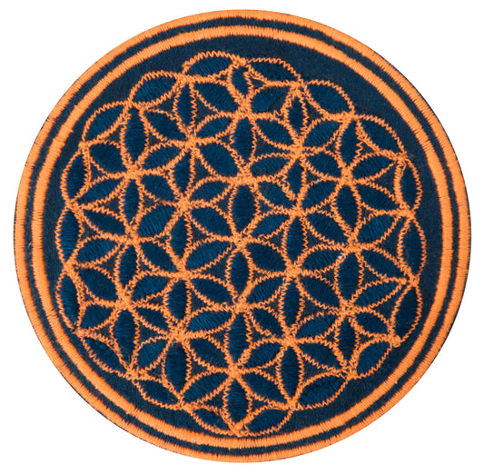 Turquese UV orange flower of life patch sacred geometry embroidery for sew on