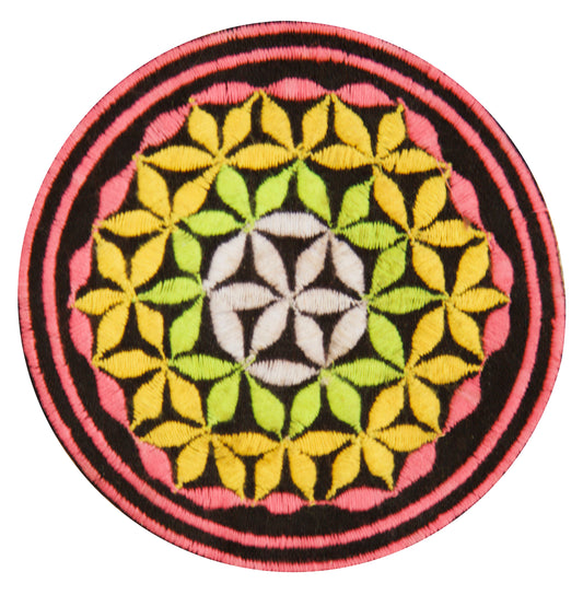 blacklight glowing black flower of life patch sacred geometry embroidery for sew on