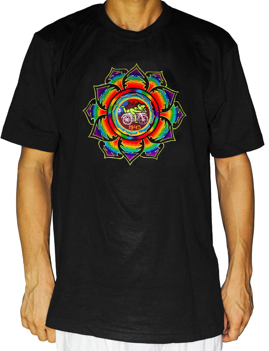 Rainbow Hofmann LSD T-Shirt Bicycle Day blacklight handmade embroidery no print goa tshirt psychedelic Bicycleday Goa Trance Mandala art