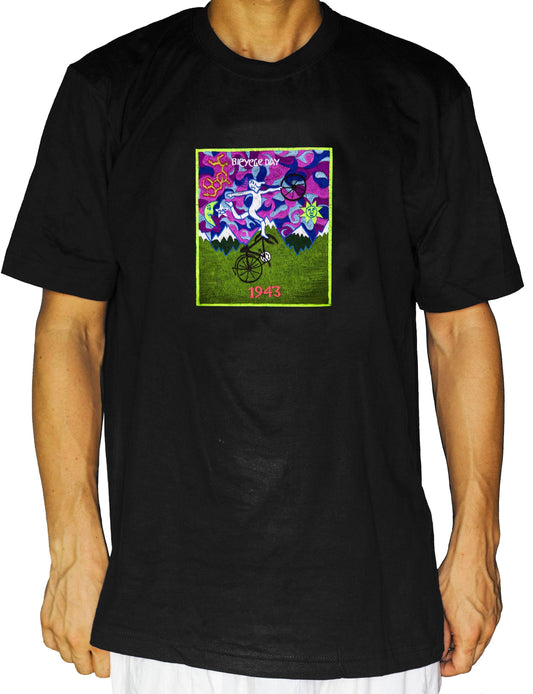Pink Psycycle Day LSD T-Shirt Albert Hofmann Bicycle Day art handmade embroidery no print psychedelic goa tshirt hippie shirt
