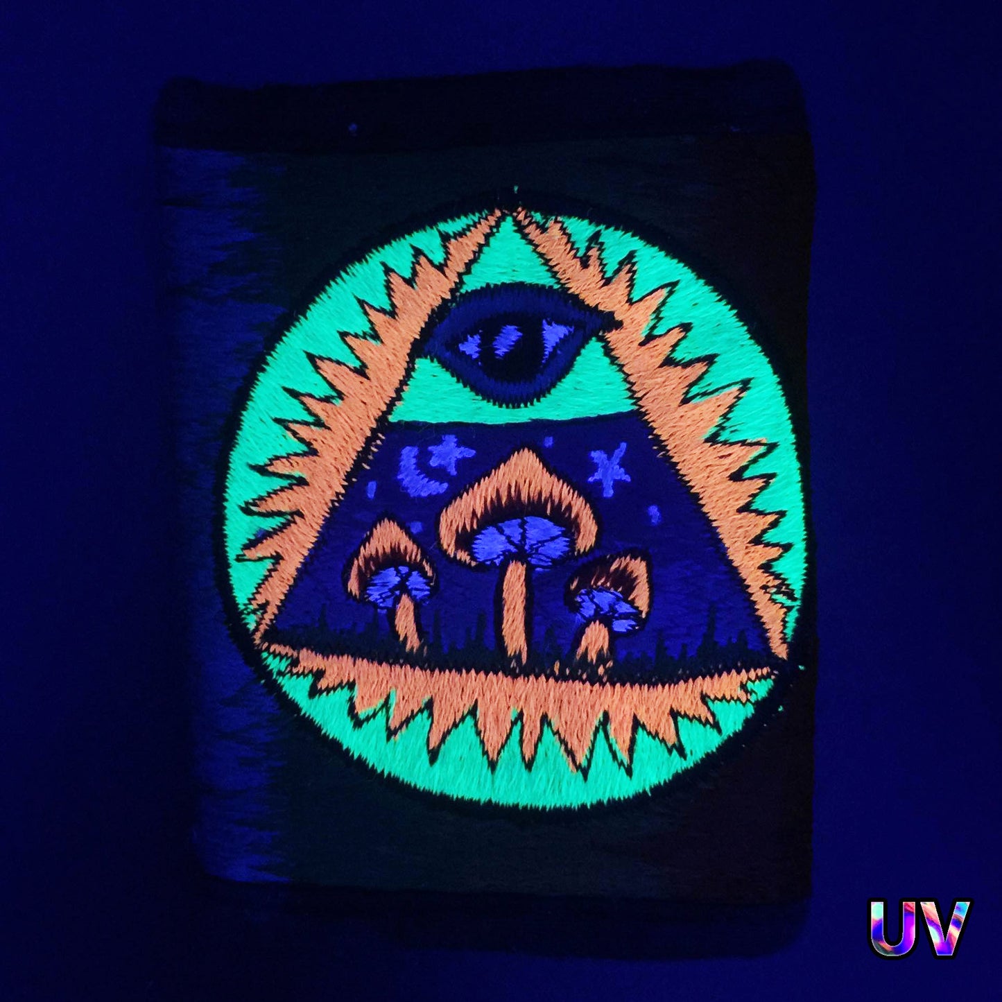 Illuminati Mushroom Wallet eye of consciousness - blacklight glowing pocket for coins and cards and 2 for papermoney hook & loop illuminati