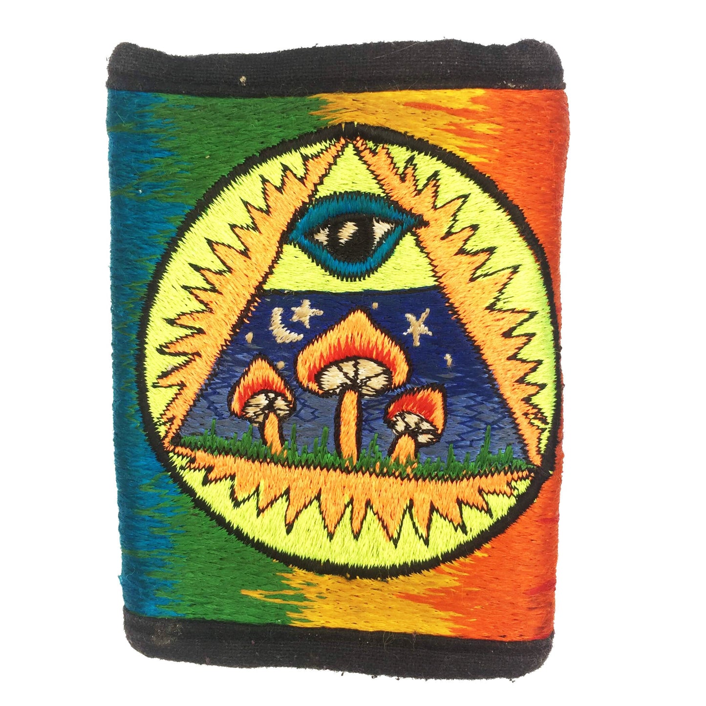 Illuminati Mushroom Wallet eye of consciousness - blacklight glowing pocket for coins and cards and 2 for papermoney hook & loop illuminati