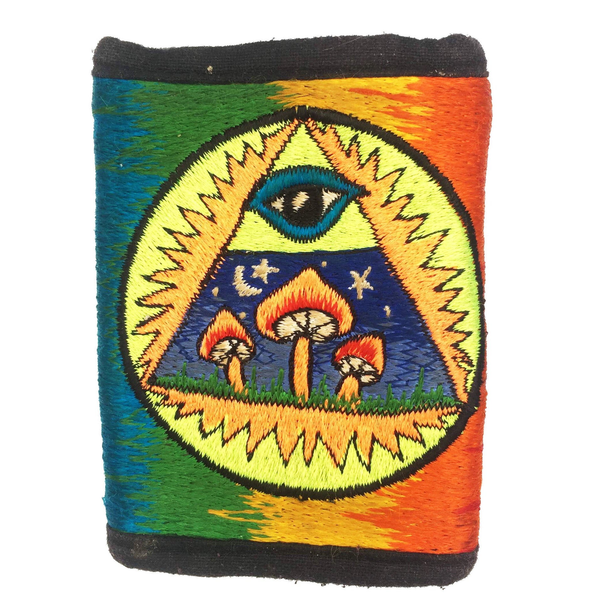 Illuminati Mushroom Wallet eye of consciousness - blacklight glowing pocket for coins and cards and 2 for papermoney hook & loop illuminati