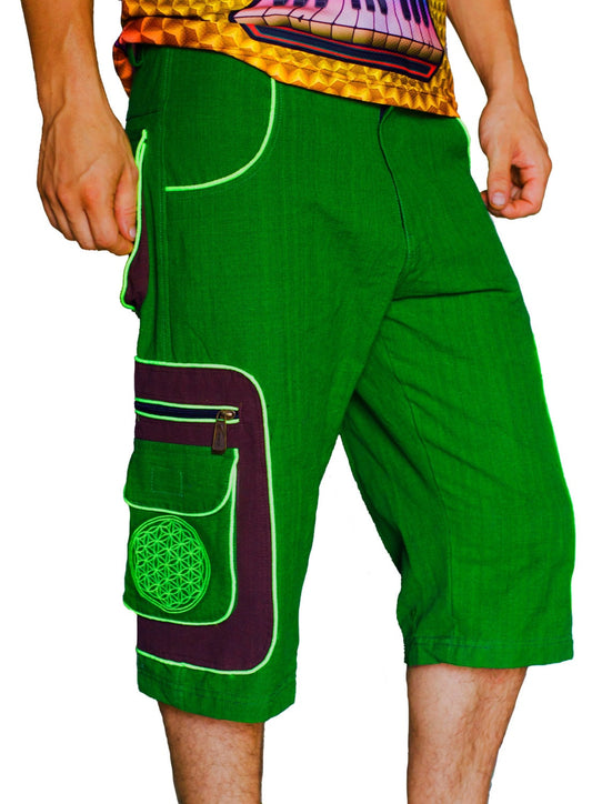 Design your own pant - 8 pockets, 4 with hock&loop, 2 with zip lock - any colour and size blacklight active lines flower of life clamdiggers
