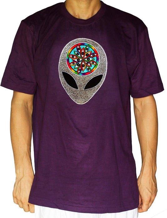 Alien Consciousness T-Shirt blacklight handmade embroidery no print goa t-shirt LSD eyes of visions