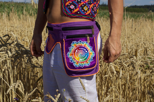 Beltbag Fractal Attributes - 7 pockets, strong ziplocks, size adjustable -- hook & loop and clip - blacklight active lines flower of life